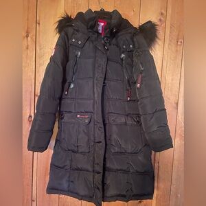 Canada weathergear winter jacket. Long black jacket.  Maintains warmth -20 C.